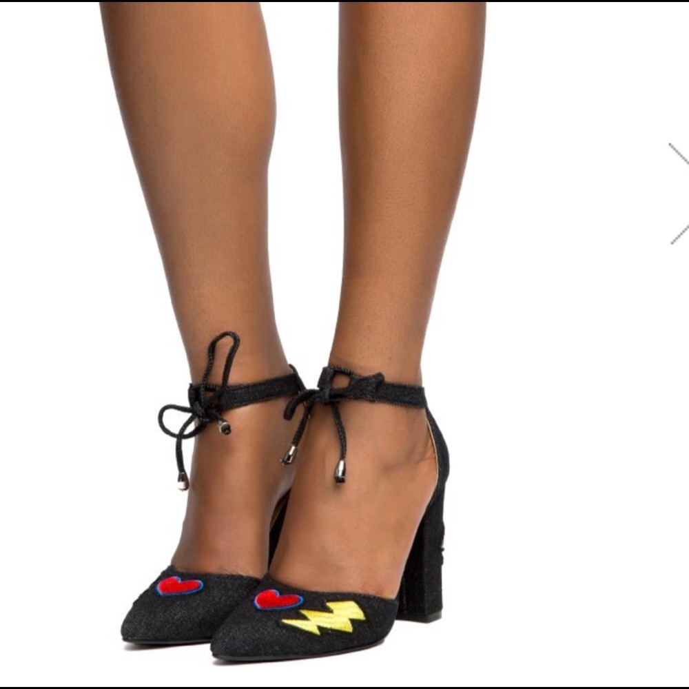 Patchwork Denim Heels - image 2